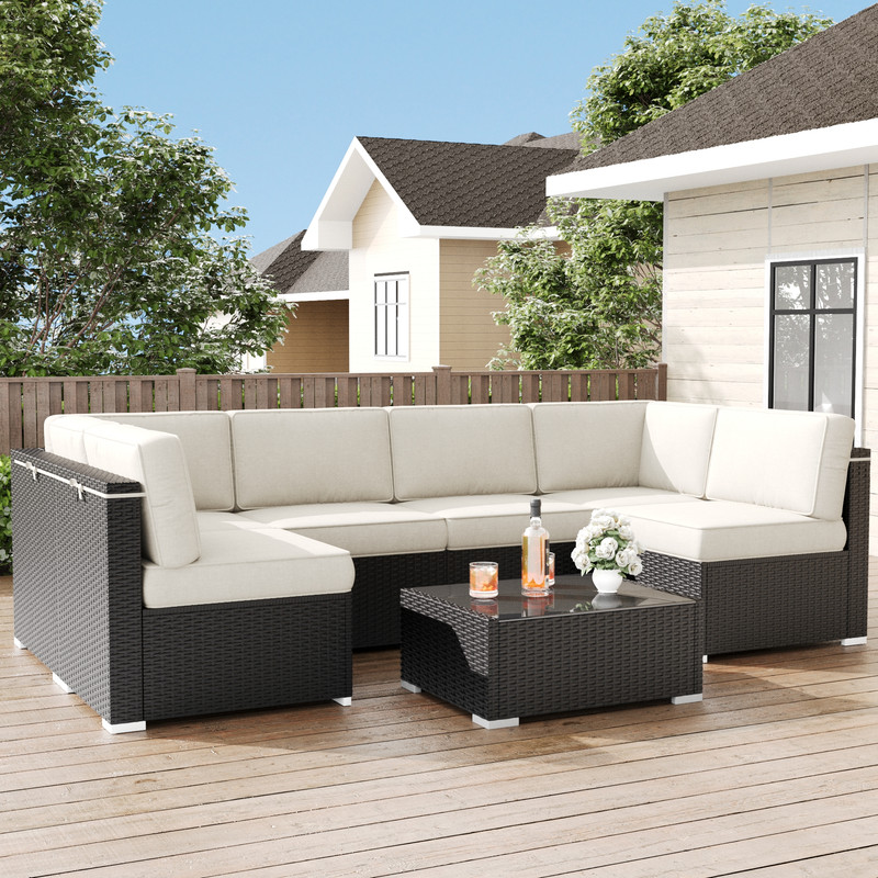 LayinSun Outdoor Furniture Replacement Cushions for 6 Seat Patio Rattan Wicker Sectional Conversation Sofa Set, 14-Piece Cushions Set