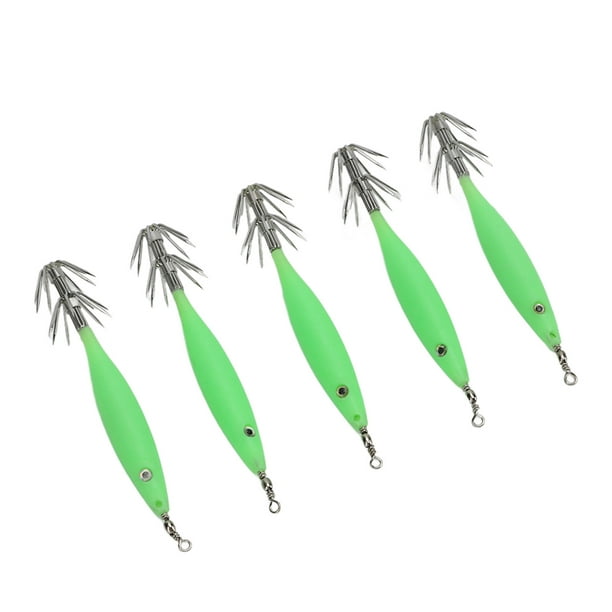 Luminous Lure Glow Squid Jig 5Pcs 8cm Fishing Lure With Hook Cuttlefish Jig  Wood Shrimp Bait For Outdoor Saltwater Freshwater Luminous Green 