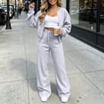 thumbnail image 3 of Lmueinov Womens Fall 2 Piece Set Sweatsuits Lounge Fall Outfits Zip Up Crew Neck Jackets and Wide Leg Sweatpants Set Soft Casual Loungewear, 3 of 4