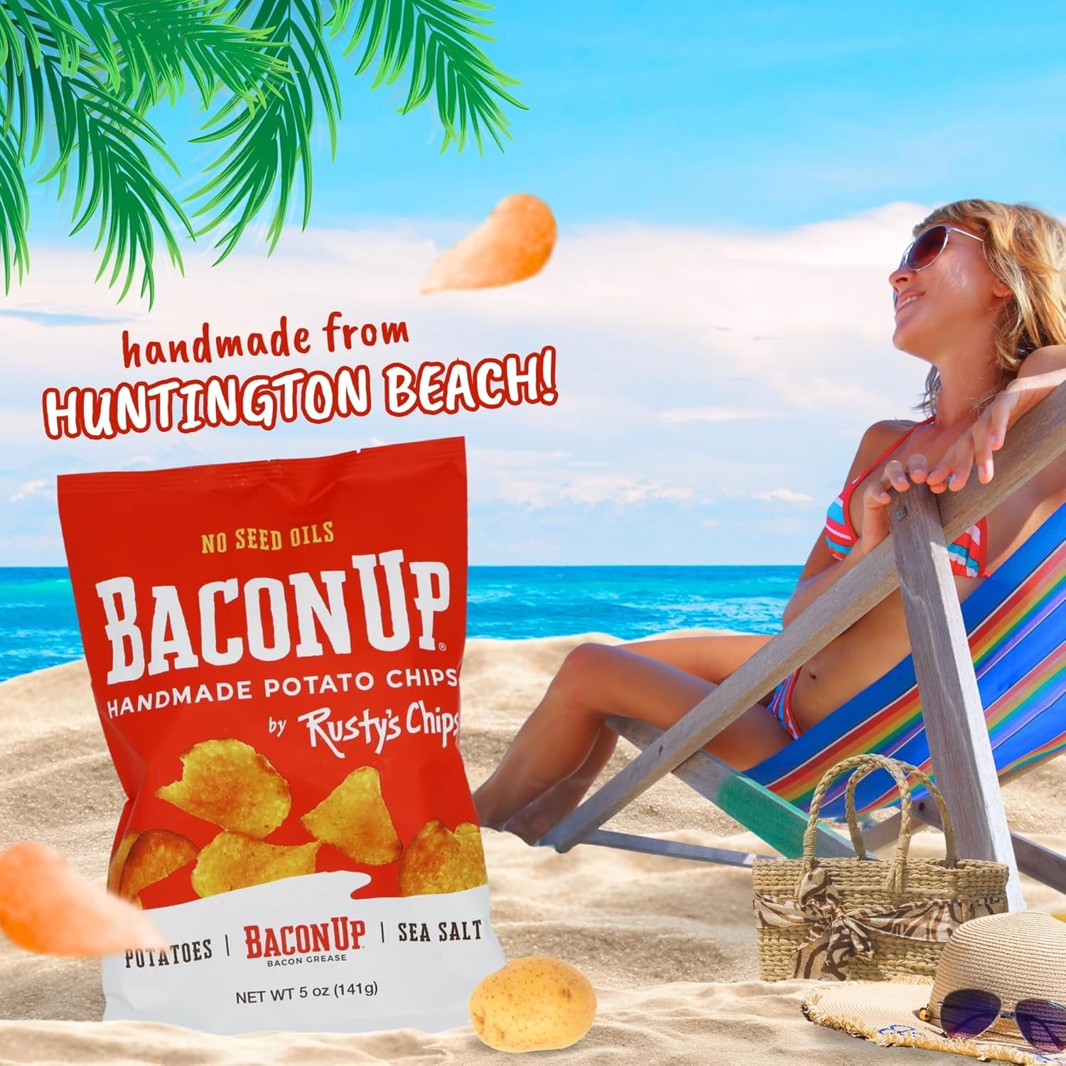 Bacon Up - Handmade Crunchy Healthy Potato Chips - No Preservatives, No Seed Oils, Gluten Free, Healthy Snacks for Adults - 5oz (6 Snack Packs) by Rusty's Chips