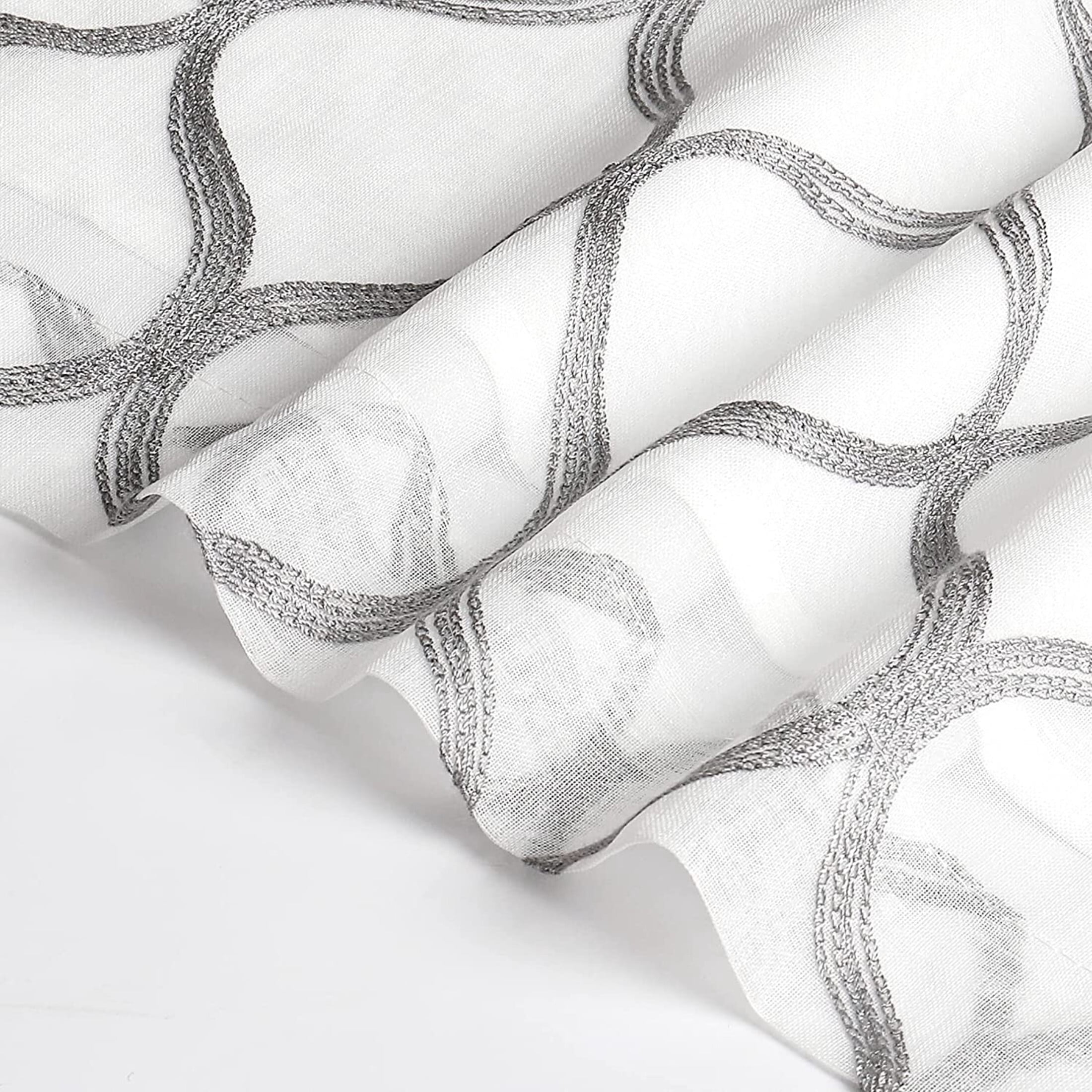 Pinewave Gray-White Geometric Sheer Curtains, 38” x 96” (2 Panels)