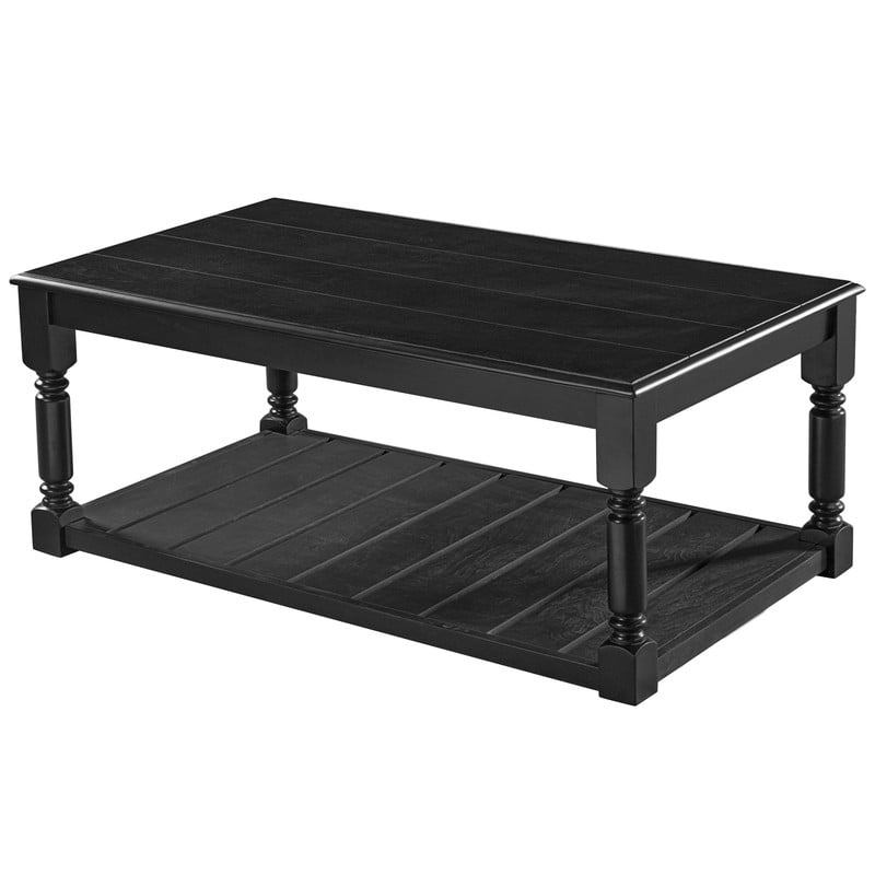 Vintage Rectangular Center Coffee Table with Sculptural Spindle Solid Wood Legs, 2-Tier Traditional Wooden Cocktail End Table