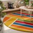 thumbnail image 3 of Round Rugs 4Ft, Bohemia Round Area Rug Washable Indoor Throw Carpet, Retro Minimalist Geometric Stripes Patchwork Rustic Soft Non Slip Circle Rug for Kitchen Nursery Room Home Decor Aesthetic, 3 of 8