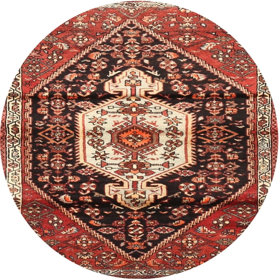 Ahgly Company Machine Washable Indoor Round Traditional Saffron Red Area Rugs, 4' Round