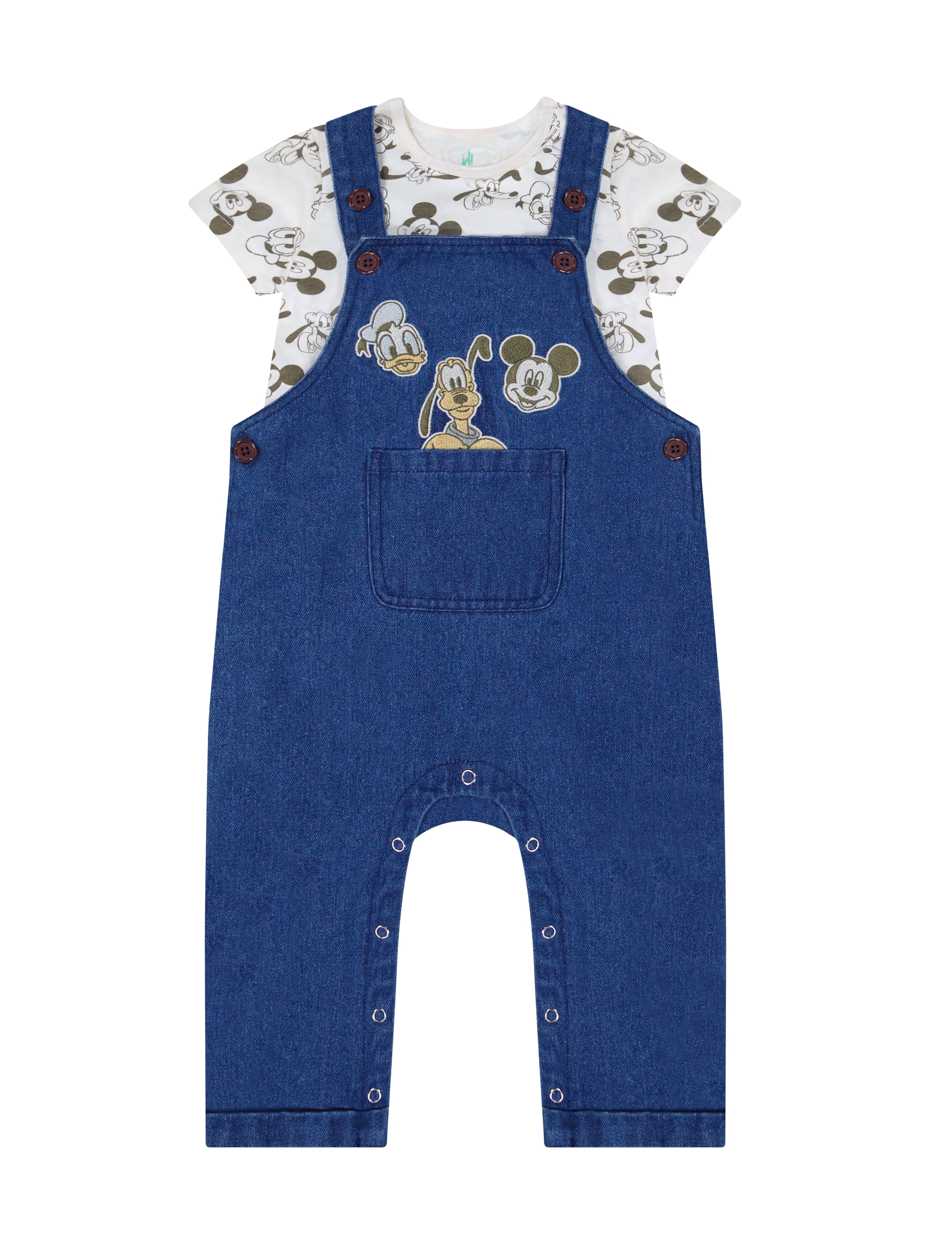 Mickey and Friends Baby Boy 2 Piece Corduroy Overall Set, Sizes 0-24 Months