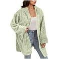 thumbnail image 5 of Txeol Unisex Fuzzy Fleece Cardigan with Hood Open Front Plush Warm Jacket Men's Women's Soft Sherpa Coat with Pockets Green 3XL, 5 of 10