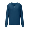 thumbnail image 4 of Only Moment Blue Womens Long Sleeve Shirts Crew Neck Button Up Knit Loose Fit Tops, Trendy Fashion Spring Fall Clothing, Business Casual Outfits S, 4 of 4