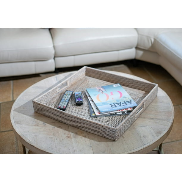Artifacts Rattan Square Ottoman Tray With Cutout Handles Com Artifacts Rattan Square Ottoman Tray, Saboga Round Ottoman Coffee Table Trays