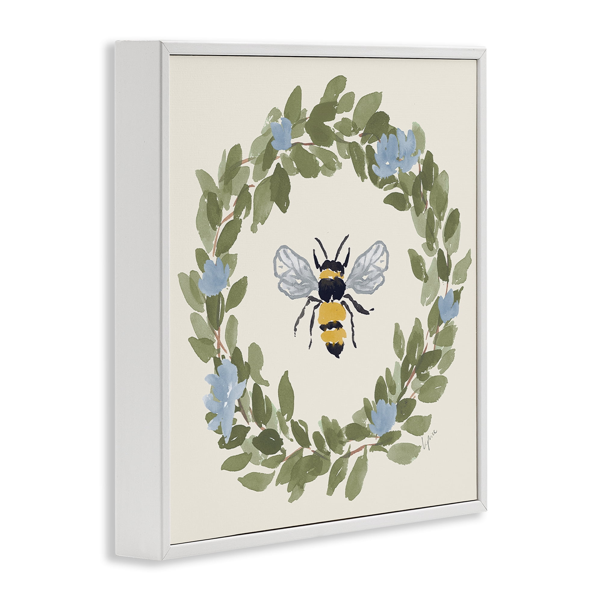 Stupell Industries Bee Celebration Wreath White Framed Giclee Art, design by Lucille Price