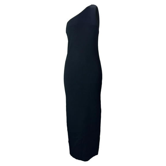 Pre-Owned Totme Ribbed Maxi One-Shoulder Fitted Dress in Black Viscose