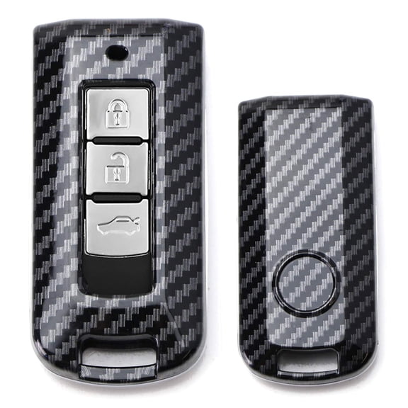 Glossy Black Carbon Fiber Pattern Exact Fit Key Fob Shell Cover For Mitsubishi Lancer Evolution or Outlander 3/4-Button Smart Key
