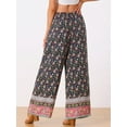 thumbnail image 4 of DARING DIVA Women's Drawstring Waist Wide Leg Floral Pants with Pockets XS Navy Blue, 4 of 6