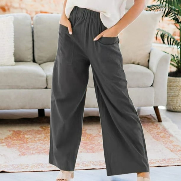zanvin Linen Pants for Women,Clearance Fashion Womens Casual Solid Color  Pants Straight Wide Leg Trousers Pants With Pocket work pants women Gray