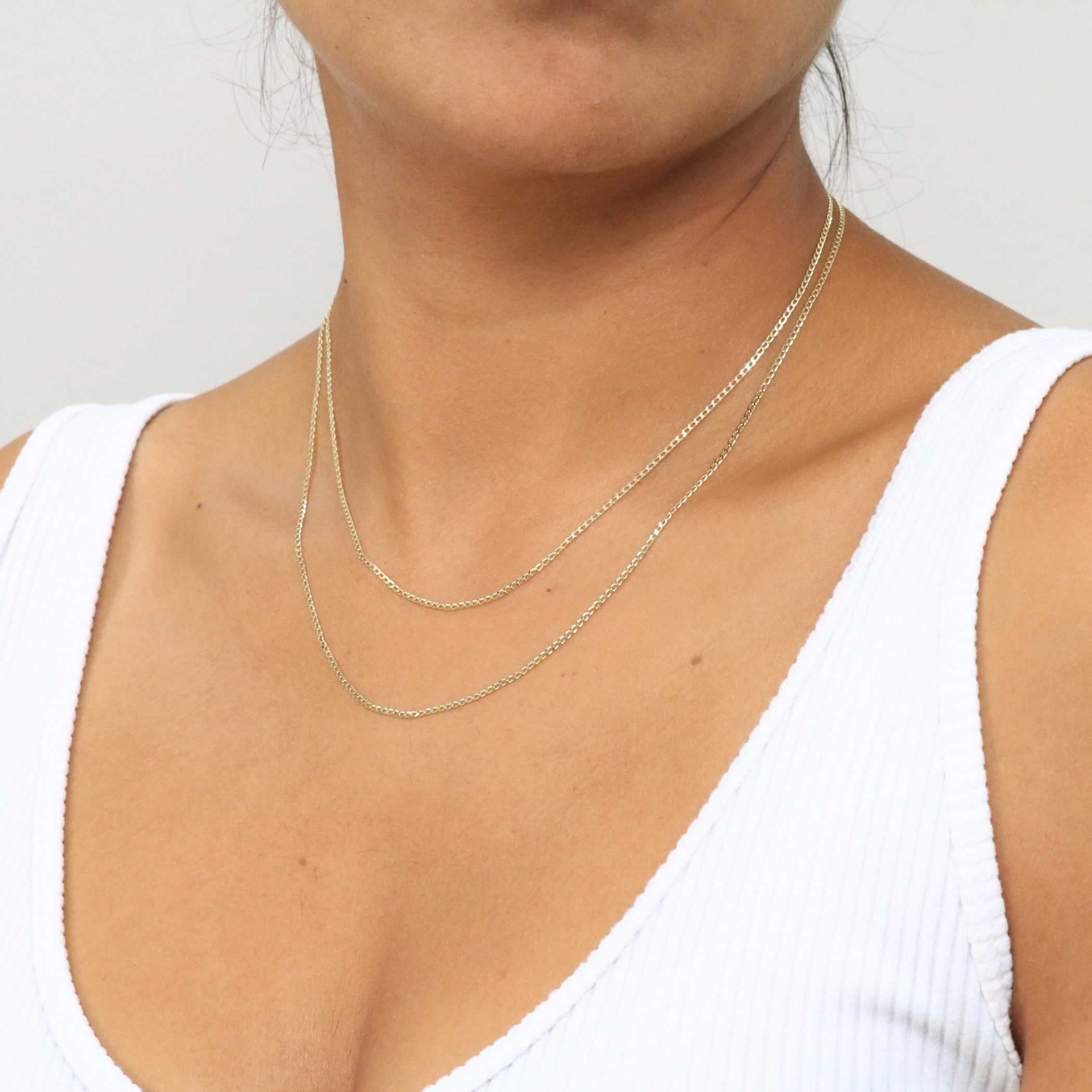 Nuragold 14k Real Yellow Gold Solid Cuban Curb Link 1.5mm Chain Necklace ((16"-24") Dainty Italian Jewelry for Men & Women