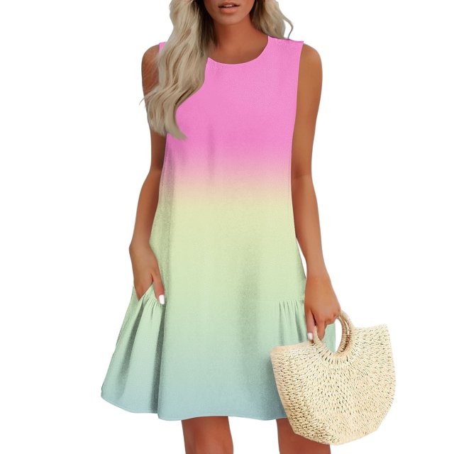mfyjkho Vestidos de tallas grandes, Vestido informal de verano para mujer, con cuello redondo, plisado lateral y estampado sin posicionamiento Vestidos para invitadas de boda para mujer l