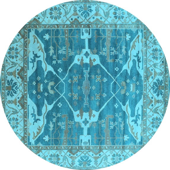 Ahgly Company Indoor Round Oriental Light Blue Industrial Area Rugs, 3' Round