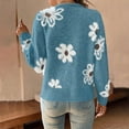 thumbnail image 6 of Trendy Sweater Cardigans Womens Long Sleeve Button Up Flowers Pattern V Neck Casual Soft Cotton Knit Blouse Tops (M, Sky Blue), 6 of 7