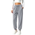thumbnail image 3 of Hearthz Women's Jogger Sweatpants Solid High Waist Cuffed Casual Trousers Fall Winter Trousers Pants for Women Athletic Workout Gym Women Sweatpants Light Gray S, 3 of 5