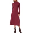 thumbnail image 2 of INSPIRE CHIC Fall Ribbed Knit Dresses for Women Mock Neck Casual Long Sleeve Maxi Dress M Wine Red, 2 of 6