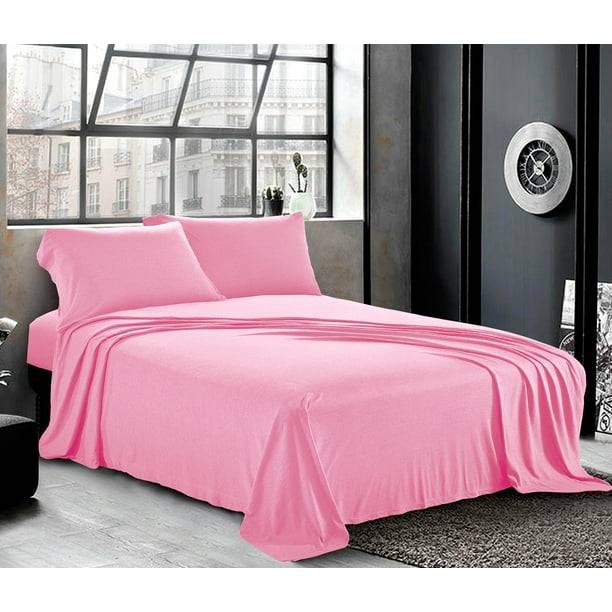 Jersey Sheets King [4Piece, Baby Pink] Cotton Bed Sheets Extra Soft Cotton Sheet Set, Cozy T