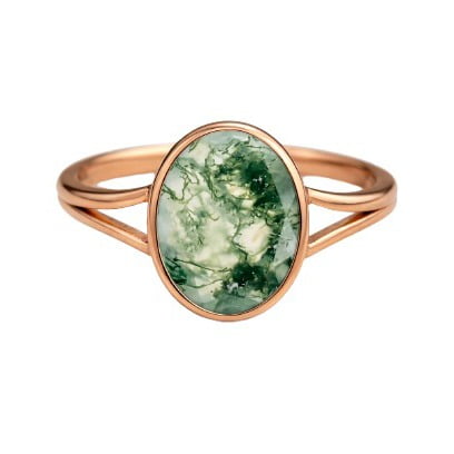 Solitaire Moss Agate Engagement Ring, Oval Cut Moss Agate Split Shank Ring, Nature Inspired Wedding Ring, Anniversary Ring Gift For Her, June Birthstone Ring, Handmade Jewelry