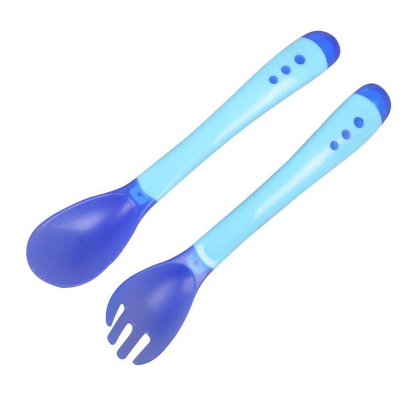 Baby Spoon and Fork Set Safety Soft Head Children Silicone Feed for Kids G