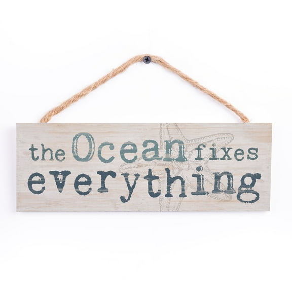 P. Graham Dunn Ocean Fixes Everything Nautical Blue 10 x 4 Pine Wood Hanging Décor String Sign