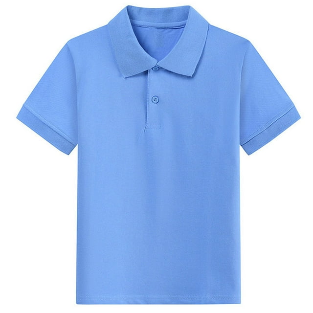 T-Shirt à Col à Revers Uni à Manches Courtes pour Enfants, Taille Moyenne, Décontracté