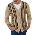 thumbnail image 4 of Iceglad Men's Vintage Striped Long Sleeve Button Down Cardigan Sweater with V Neck Knitted Sweaters, 4 of 10