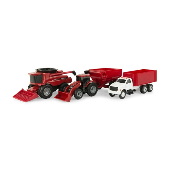 Case IH 1:64 Scale 4 Piece Farm Set includes Tractor with Loader, Combine, Grain Cart and Grain Truck