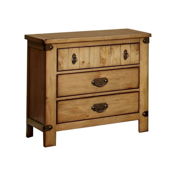 Benzara Pioneer Cottage Night Stand In Weathered Elm Finish