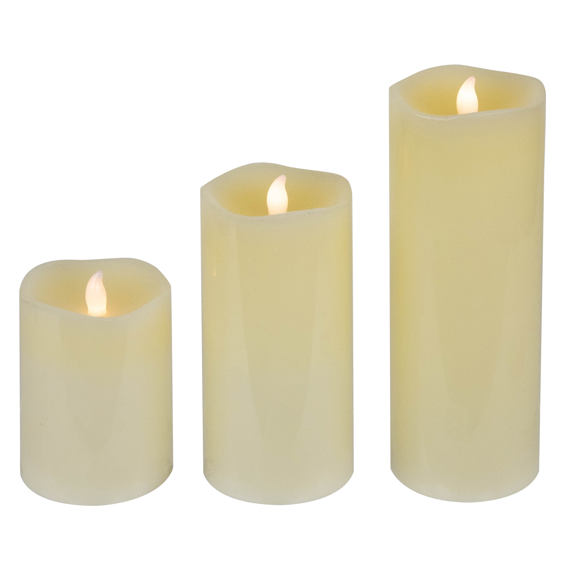 Northlight LED Flickering Flameless Wax Pillar Candles - 8" - Cream - Set of 3