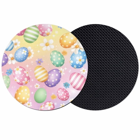 Easter Colorful Eggs Coasters Set of 2 Absorbent Coasters for Drinks White Daisy Spring Flowers Coaster for Desk Coffee Table Protection Home Decor House Warming Gifts 4