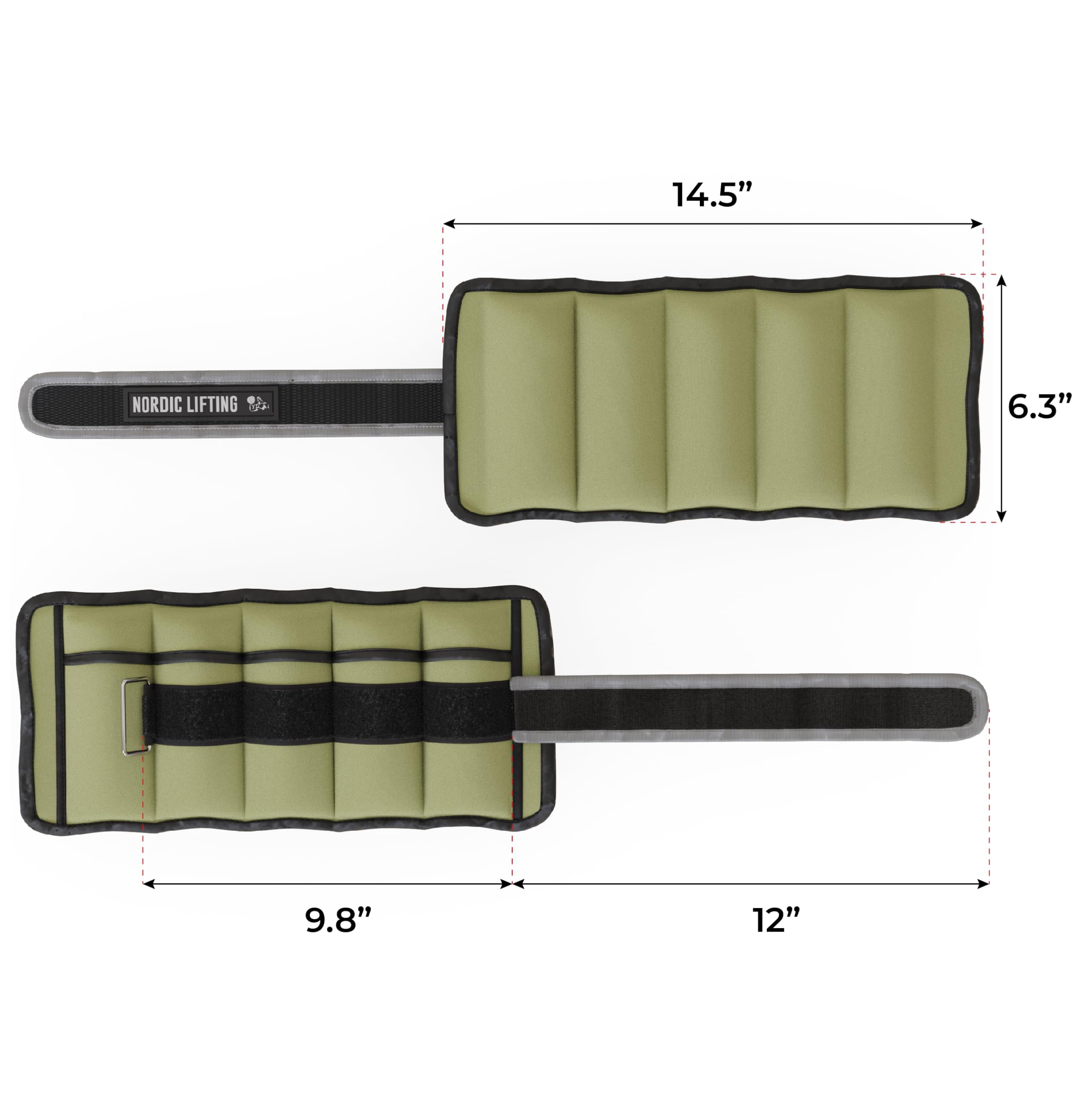 Nordic Lifting Adjustable Ankle Weights for Women and Men 2 4 6 8 10 Lbs, 1 Pair - Army Green