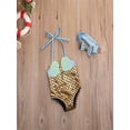 thumbnail image 3 of Gureui Kids Baby Girls One Piece Swimsuit Bikini Shellfish Scale Mermaid Print V-neck Lace-up Swimwear Summer Clothes, 3 of 8