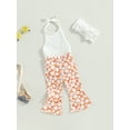 thumbnail image 3 of Wassery Infant Baby Girls Pants Set 1T 2T 3T 4T 5T 6T Toddler Girl Clothes Tie-up Halterneck Knit Romper Flared Pants Headband Kids Summer Outfit, 3 of 8