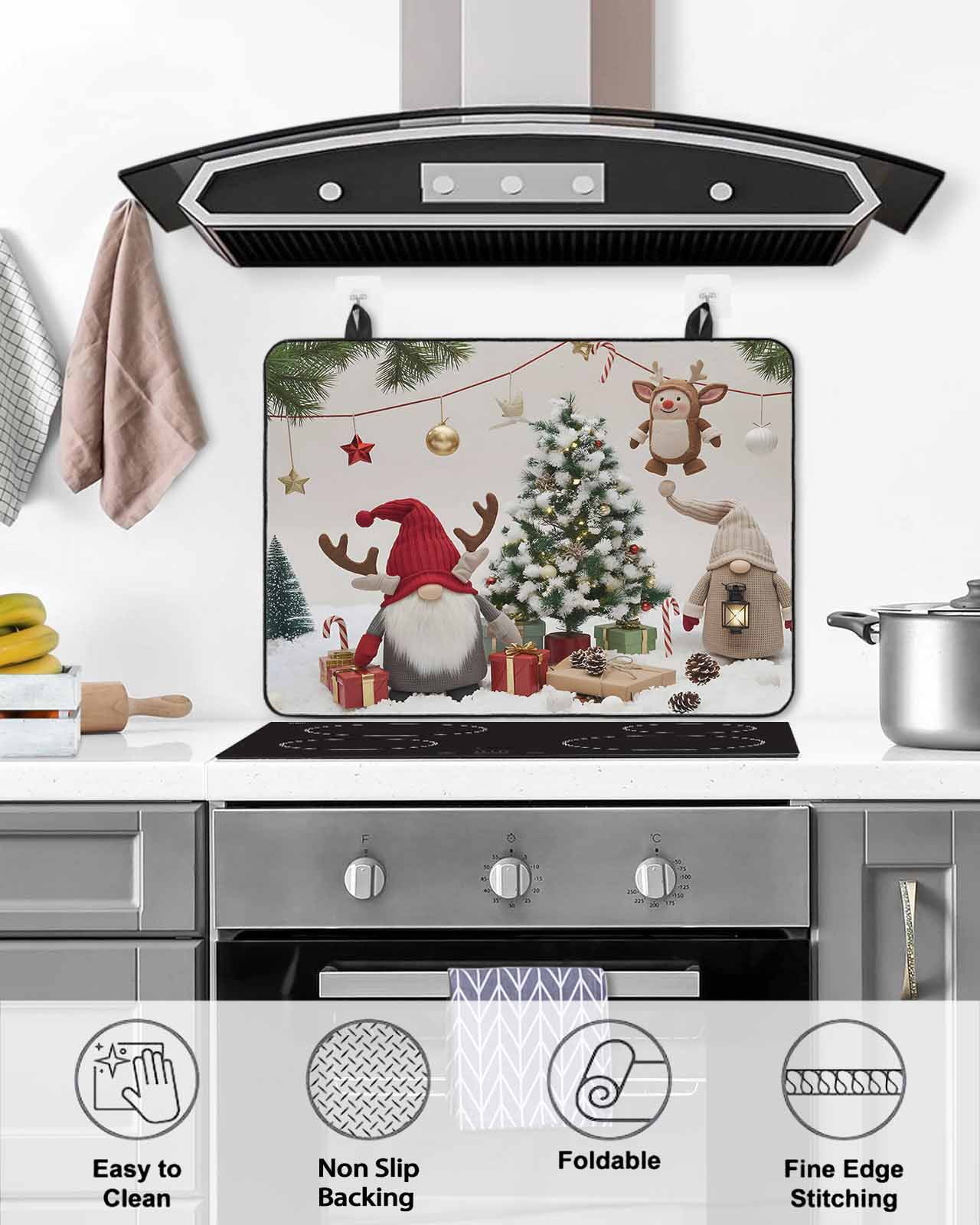Large Induction Cooktop Protector Mat Christmas Gnomes Stove Top Covers for Electric Stove, Retro Xmas Tree Winter Snowland Decorative Stove Burner Cover Mats, Glass Top Stove Cover