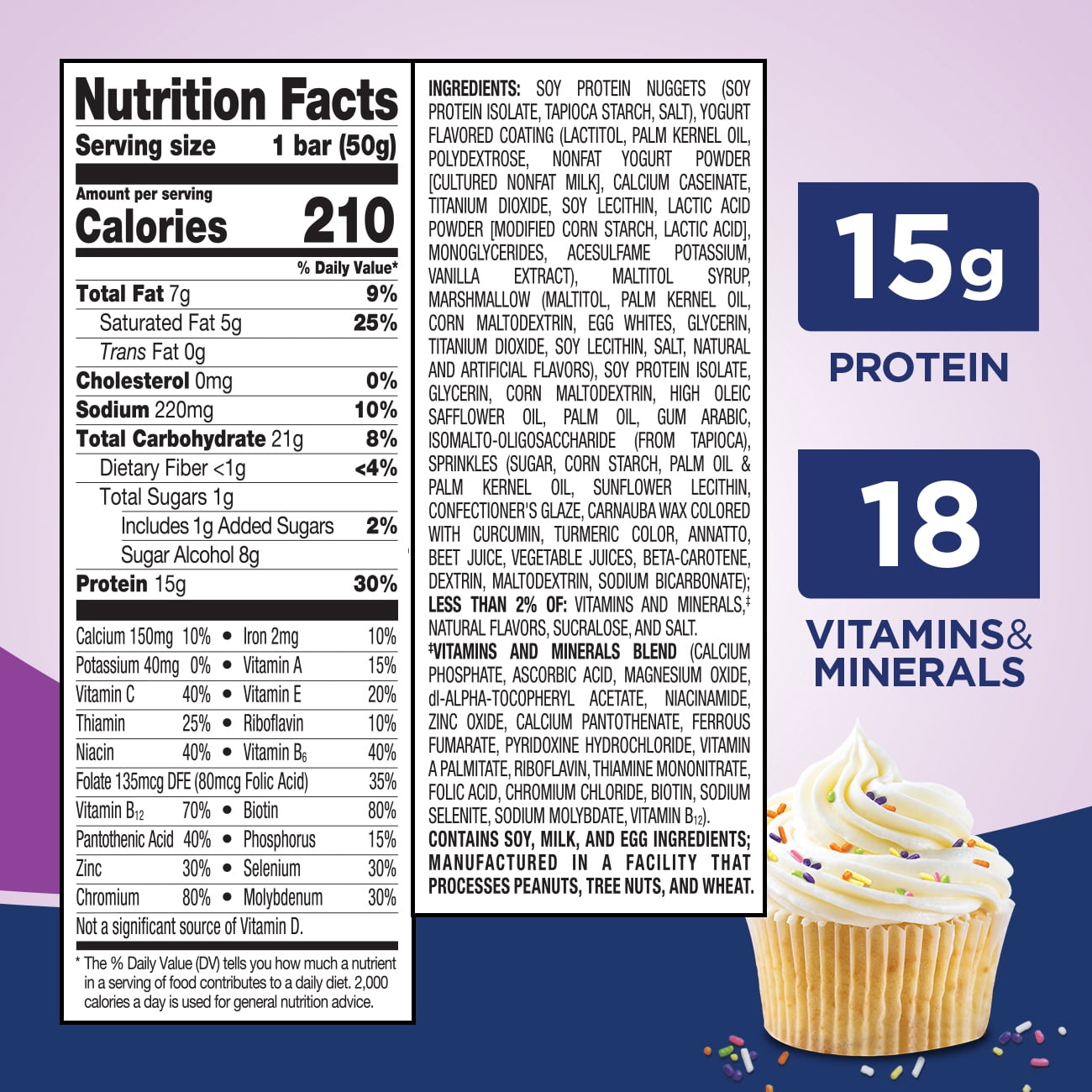Ensure High Protein Bars, 20 Bars, On-the-Go Nutrition, 15g Protein for Muscles, Vanilla Cupcake