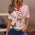 thumbnail image 2 of Women's 250th Anniversary Usa Shirt Independence Day Patriotic Star Stripe Print V-Neck Button Short Sleeve Top, 2 of 7