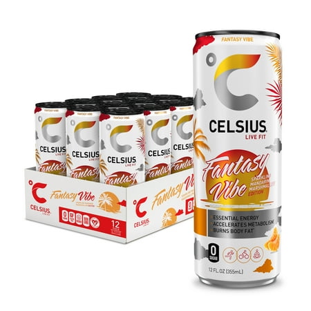 ((Use By 07/2025))CELSIUS Sparkling Fantasy Vibe  Functional Essential Energy Drink 12 fl oz Can (Pack of 12)
