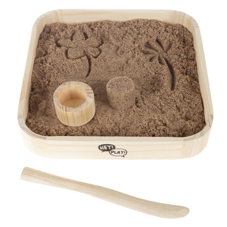 Tabletop Sand Box with Cylindrical Mold and Shaping Tool- Desk Sandbox with Wood Look for Imaginative Play and Zen for Kids and Adults by Hey! (Best Sand For Mini Zen Garden)