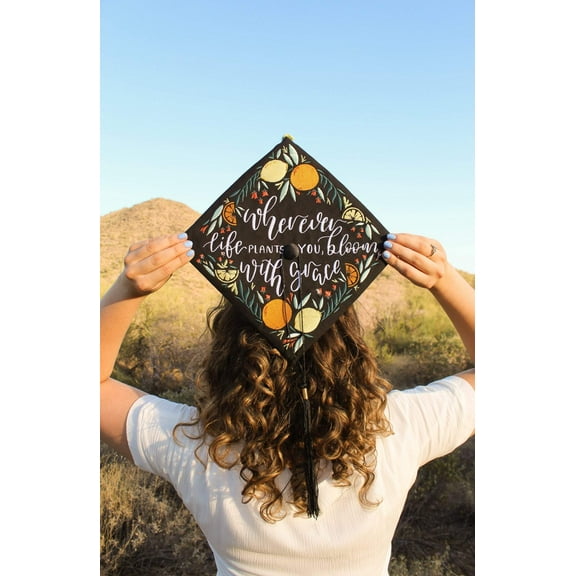 Lemon Graduation Cap Decoration Topper | Embroidered Graduation Cap Topper | Graduation Gift | Embroidery | Citrus Cap Topper | Hand painted Cap