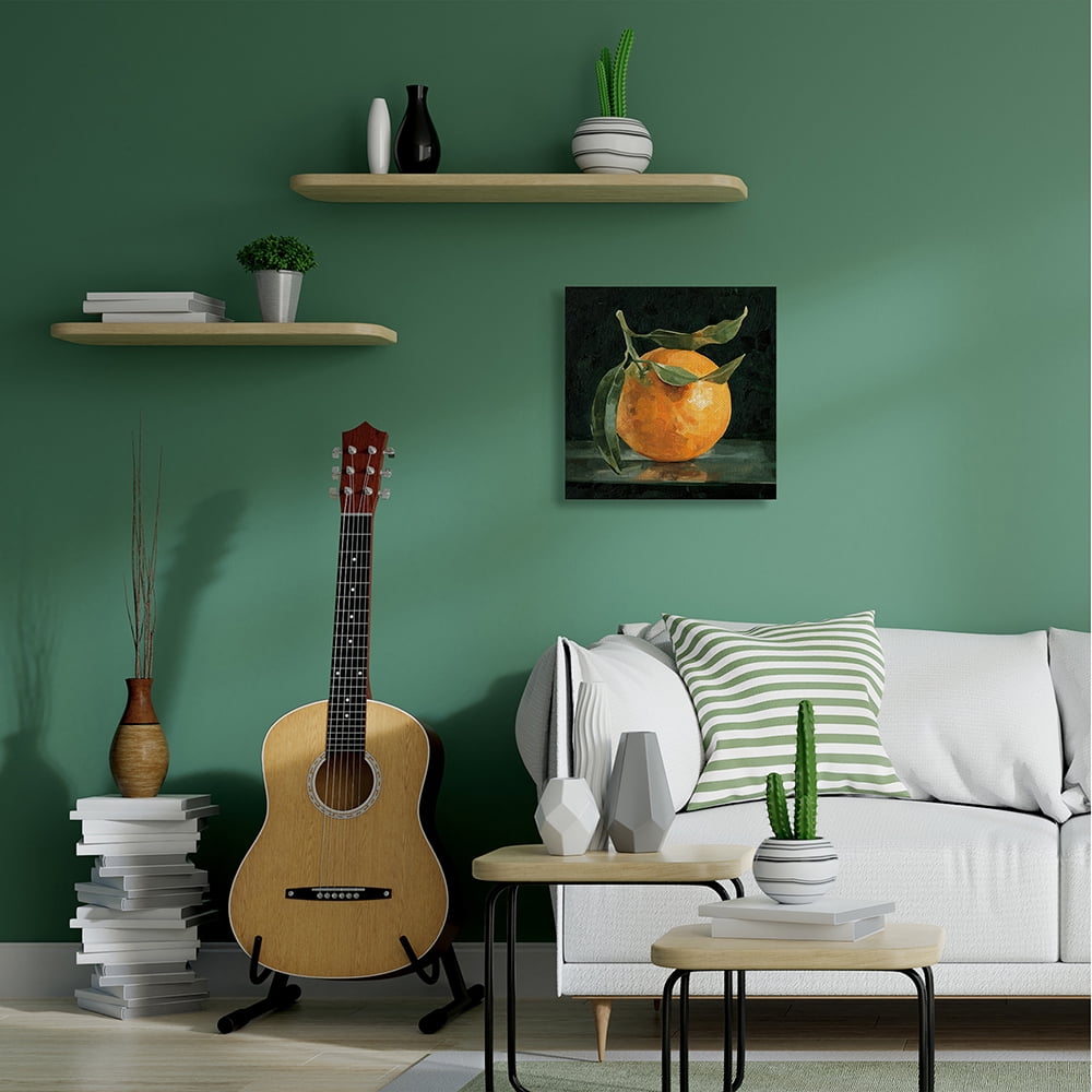 Stupell Industries Orange Fruit with Stem Still-Life Pop on Black Canvas Wall Art by Emma Caroline