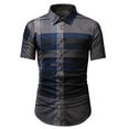 thumbnail image 2 of Palato Mens T Shirts,Men Casual Buttons Turndown Single Breasted Lattice Shirt Short Sleeve Shirt, 2 of 8