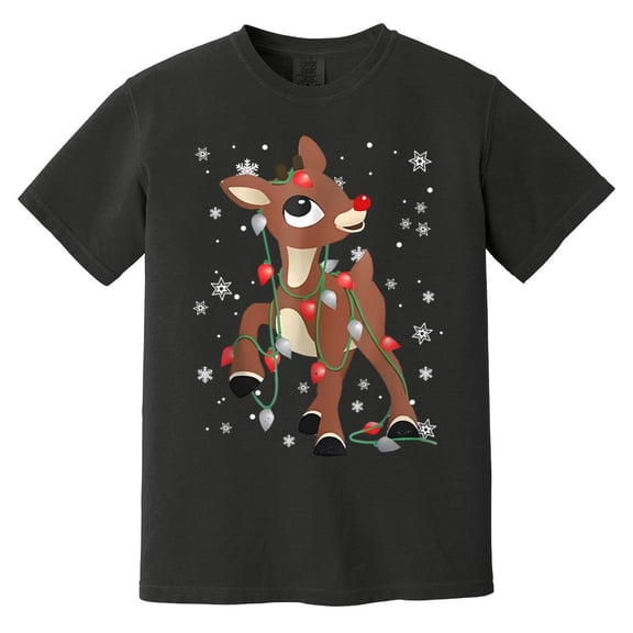 Funny Rudolph The Red Nosed Reindeer Christmas Light Gift Comfort Color T-Shirt