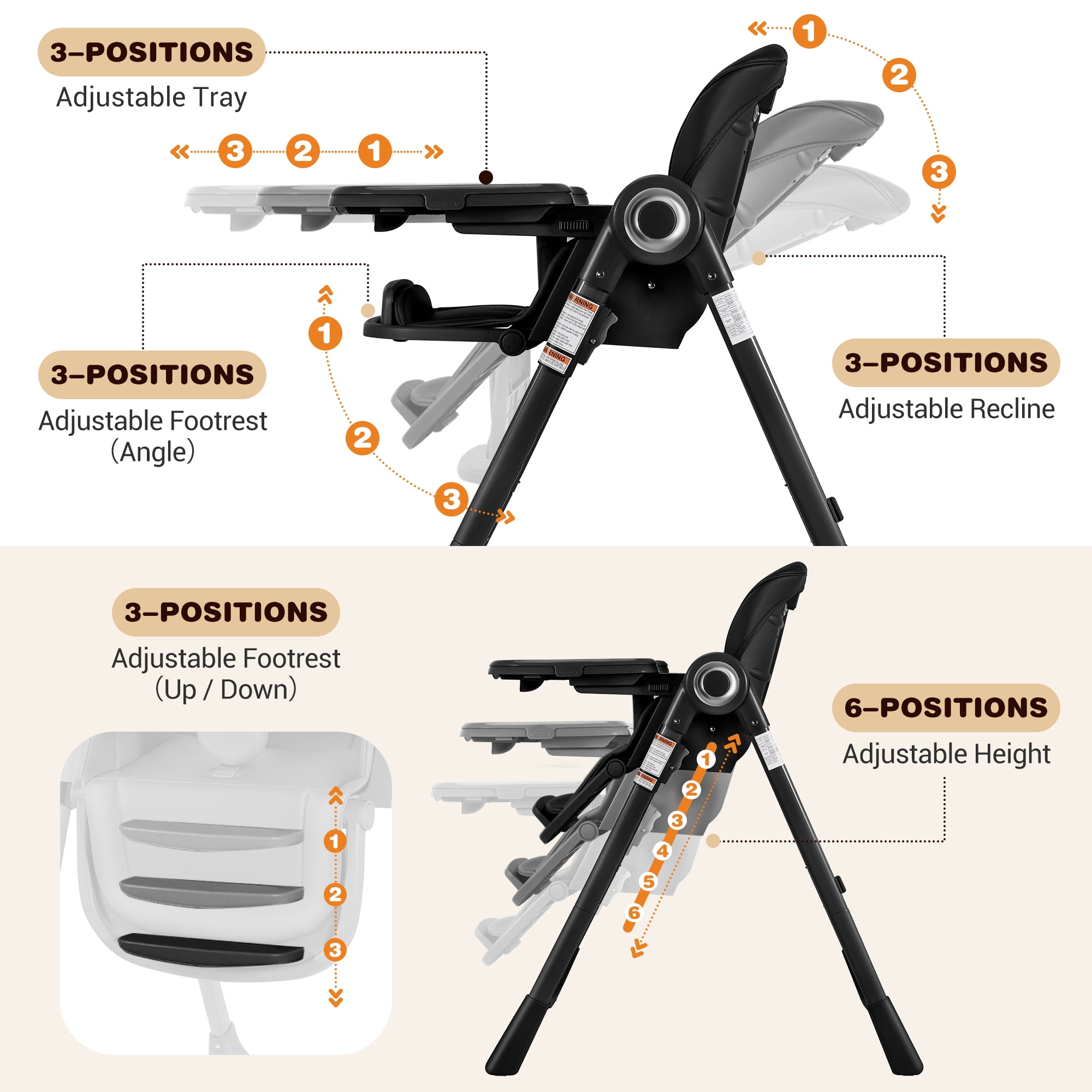 Babyeap Baby High Chair, Convertible Adjustable Feeding Chair with Removable Double Tray, Adjustable & Foldable Design Converts to Toddler Chair, for Babies & Toddlers,Black