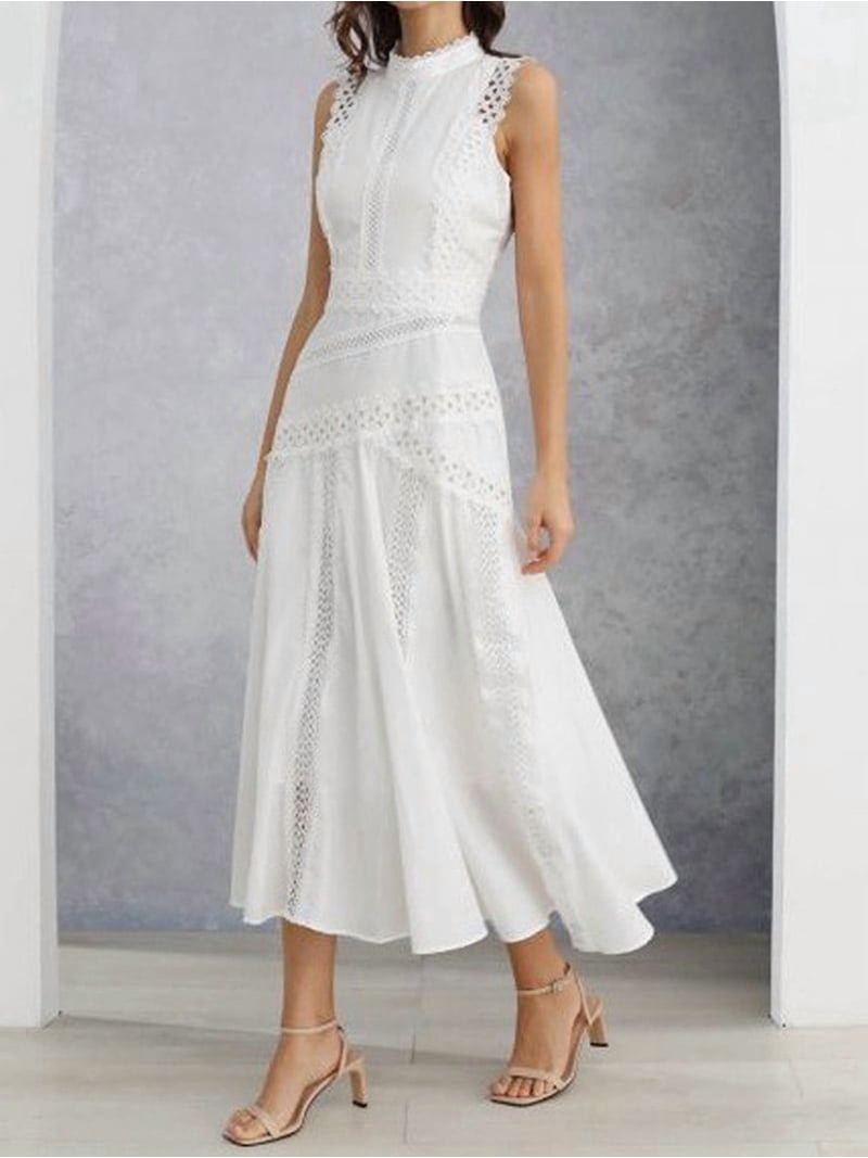 white flowy tank dress Maxi Dresses for Women Summer Casual Sleeveless Patchwork Flowy Tank Dress  White L