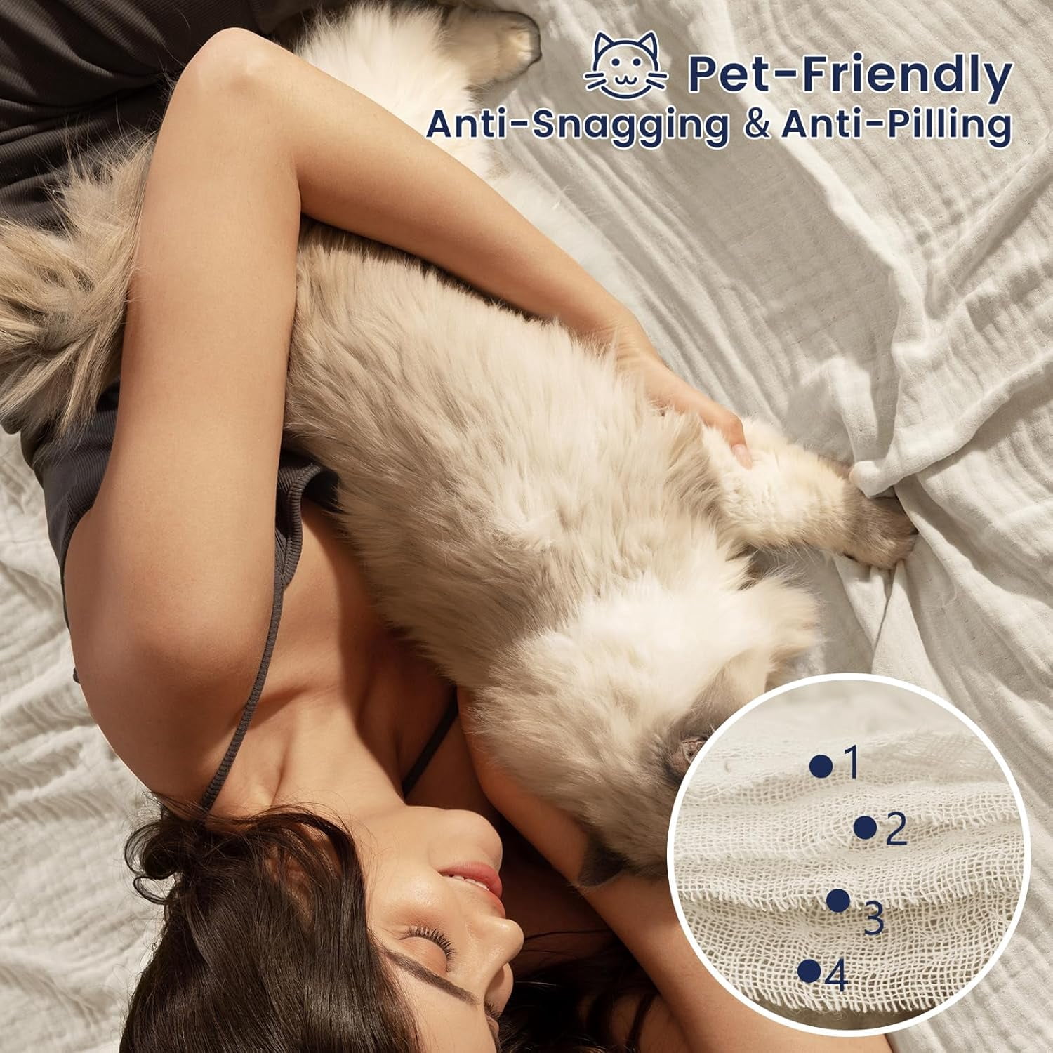 PHF Cooling Muslin Twin Blanket for Hot Sleepers, 4-Layer Breathable Bamboo Rayon & Cotton Gauze, Lightweight Summer Blanket for Bed or Couch, 66" x 90", Oat Milk