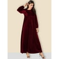 thumbnail image 6 of Women'S Velvet Maxi Dress Casual Solid Color High Waist Long Sleeve Fall Winter Flowy Gown Wine Red L, 6 of 7