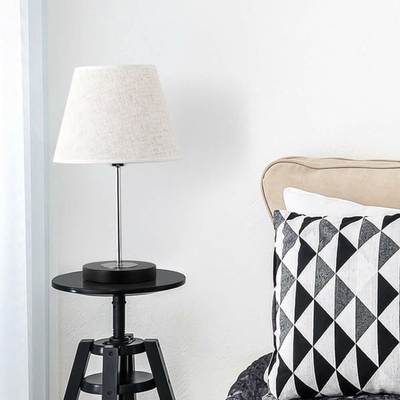 2-piece bedroom bedside table lamp with metal base linen lampshade table lamp
